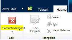 Tombol Hentikan Pengeditan pada tab Halaman