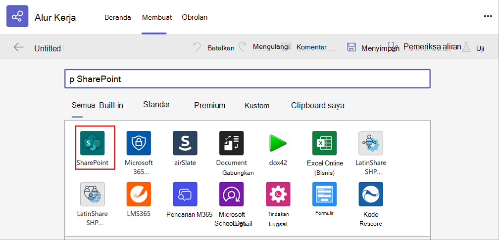 cuplikan layar memilih aplikasi sharepoint