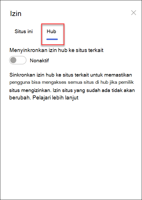 cuplikan layar mengaktifkan sinkronisasi izin hub