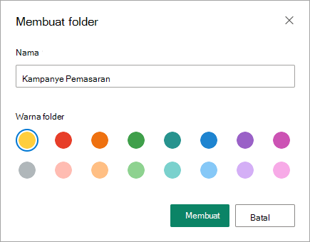 Anda bisa memasukkan nama untuk folder baru Anda dalam kotak dialog Buat folder di pengalaman SharePoint Modern.
