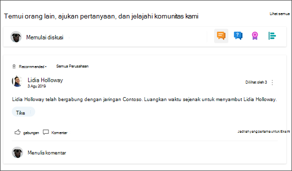 Gambar komponen web Yammer di situs departemen