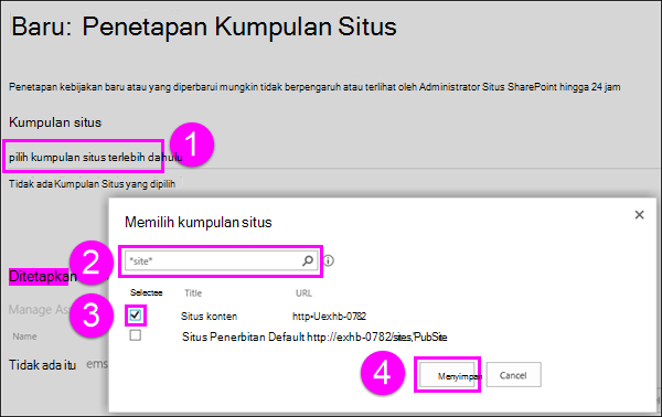 Pilih halaman kumpulan situs