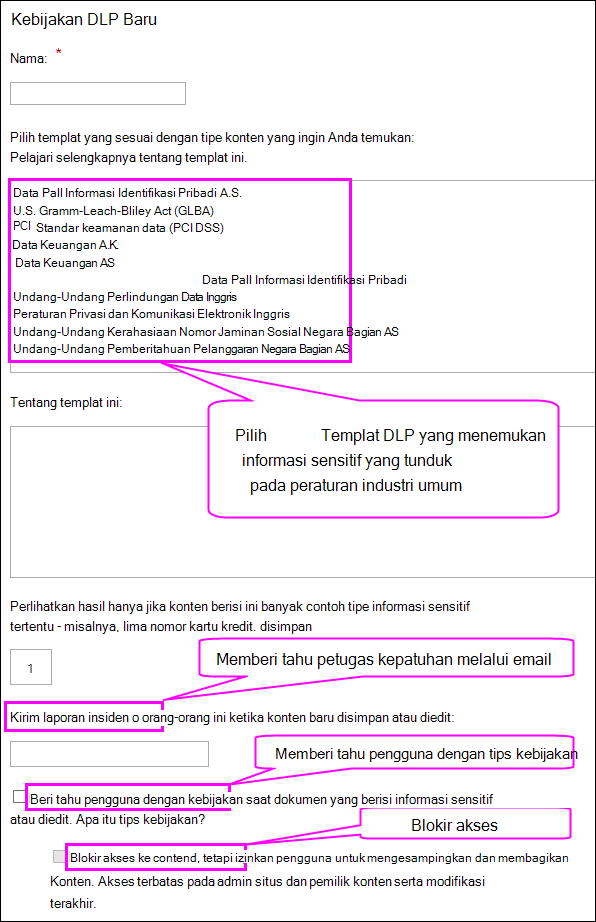 Halaman Kebijakan DLP baru