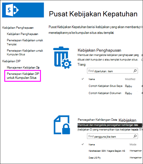 Opsi Penetapan Kebijakan untuk Kumpulan Situs
