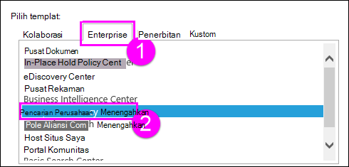Templat kumpulan situs di tab Enterprise