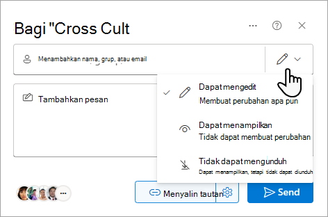 Kotak dialog Bagikan memperlihatkan opsi untuk file bersama.