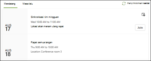 Pratinjau komponen web kalender grup.