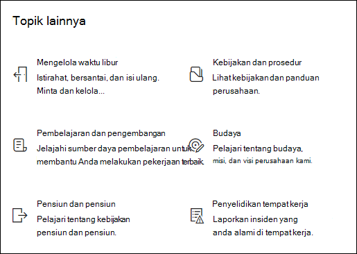 Pratinjau komponen web Link cepat.