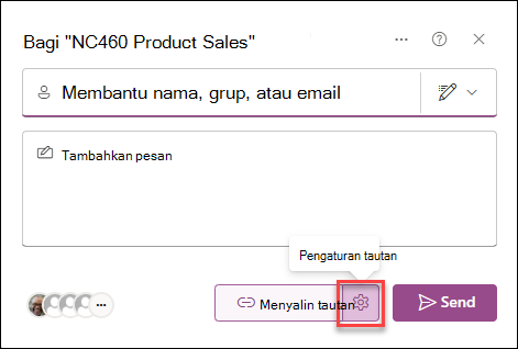cuplikan layar pengaturan Tautan untuk daftar