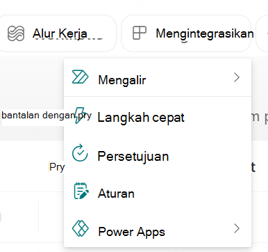 Cuplikan layar mengedit aturan untuk daftar dengan memilih Integrasikan lalu Aturan