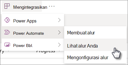 Lihat perintah alur Anda di menu Integrasikan Power Automate untuk daftar