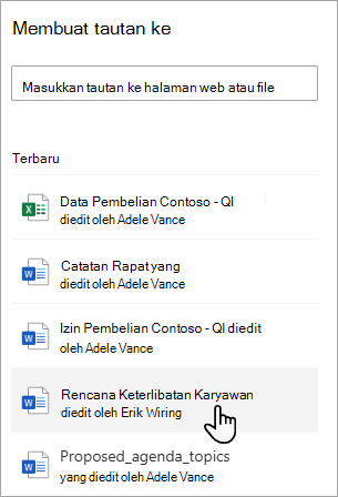 Cuplikan layar memperlihatkan dokumen terbaru dipilih dalam pustaka dokumen.