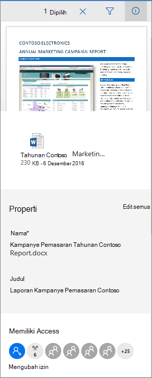 Panel Metadata Dokumen Office 365