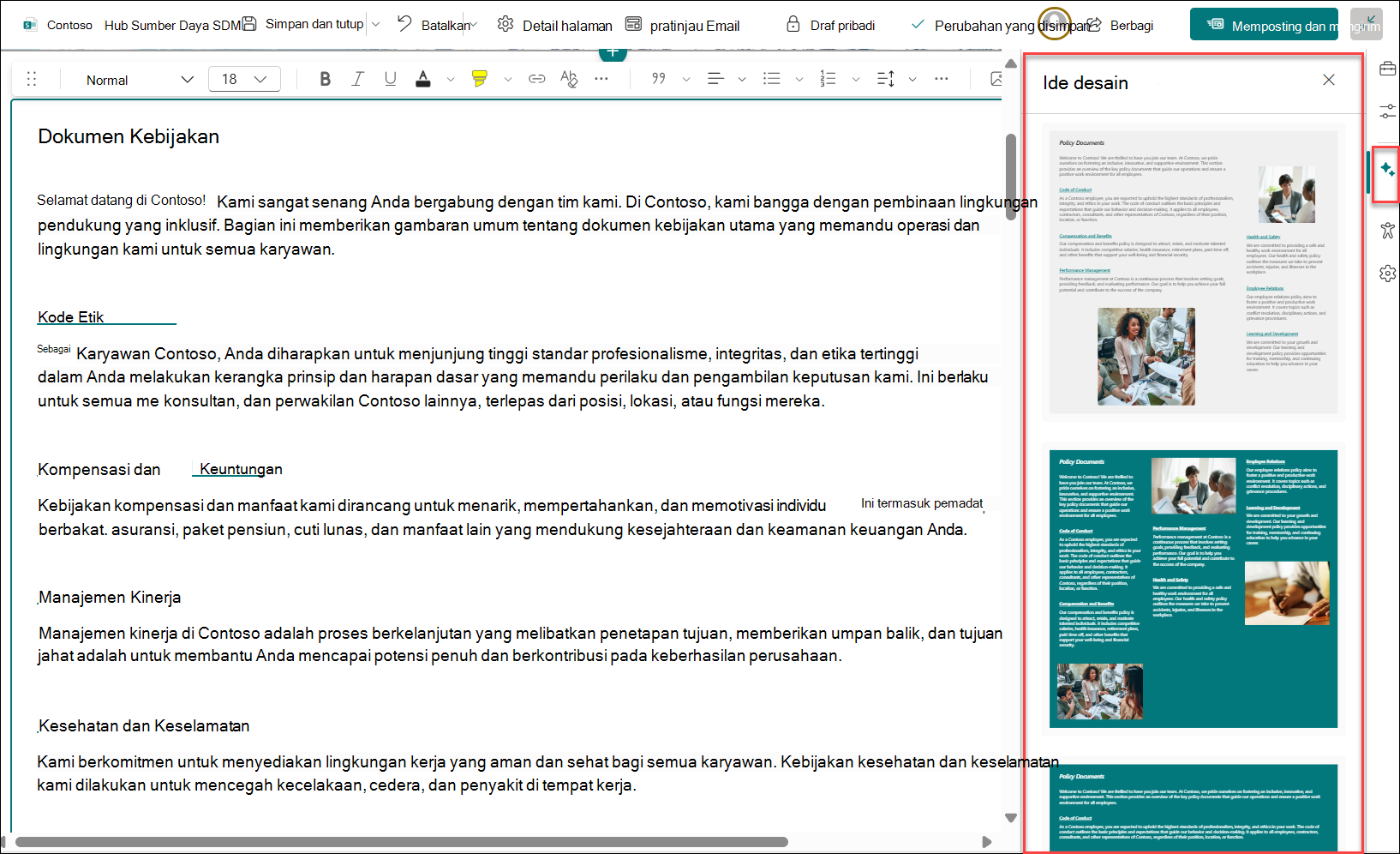 Cuplikan layar ide desain Halaman