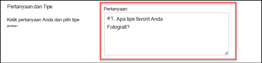 cuplikan layar tipe pertanyaan