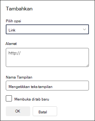 Menambahkan link ke menu navigasi di situs tim.