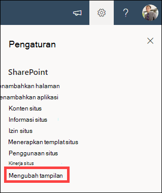 Opsi Pengaturan dibuka dengan mengubah tampilan yang disorot.