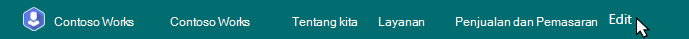 Bilah navigasi situs hub dengan tombol edit disorot.