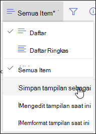 Opsi Simpan Sebagai Menu Tampilan Daftar SharePoint Online