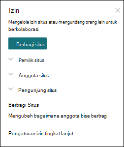 Panel izin situs SharePoint