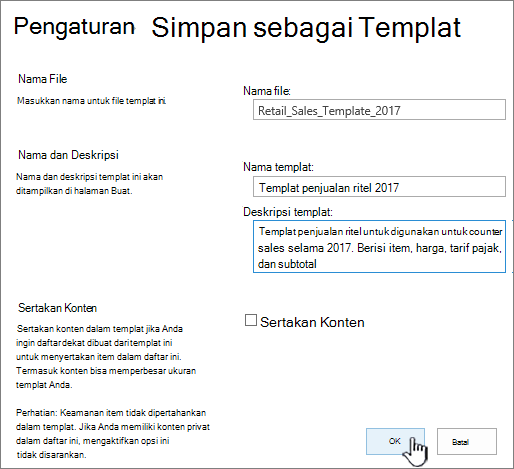 Halaman Simpan sebagai templat