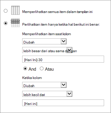 Memfilter menggunakan [Hari Ini]