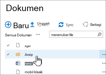 Pustaka dokumen SharePoint 2016 dengan folder disorot