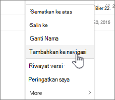 Opsi Tambahkan ke navigasi dari daftar halaman