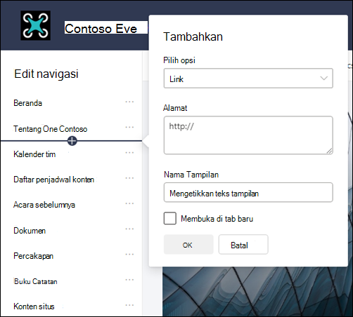 Menambahkan tautan ke navigasi kiri situs tim SharePoint