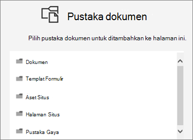 Pilih pustaka dokumen untuk diletakkan di halaman