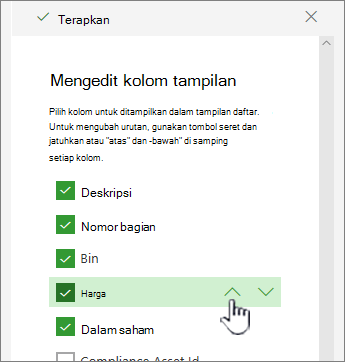 Gunakan panah atas atau bawah, atau seret dan letakkan posisi kolom