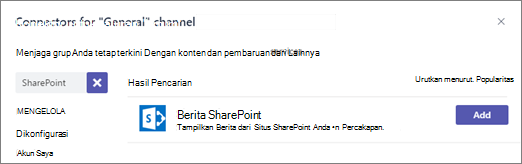 Kotak dialog konektor berita