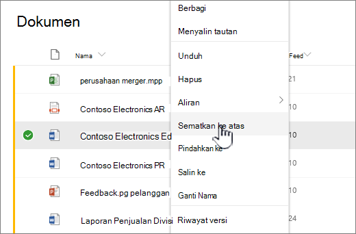 Sematkan ke atas pada menu file