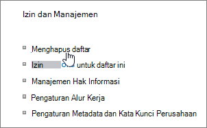Dialog Pengaturan daftar dengan Hapus daftar ini disorot