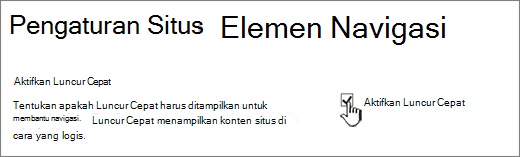 Hapus centang menu Luncur Cepat