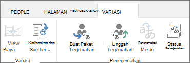 Cuplikan layar tab variasi dari situs target. Tab berisi dua grup, variasi dan terjemahan