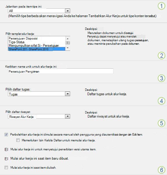 Info dasar Tambahkan Alur Kerja dengan bagian dimunculkan