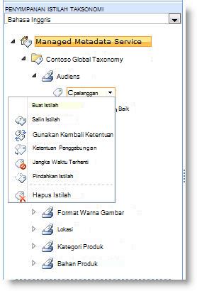 Gunakan menu untuk mengelola istilah dalam kumpulan istilah.