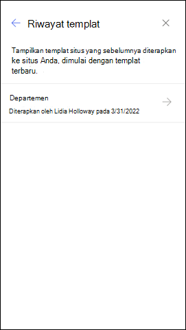 Cuplikan layar panel Riwayat templat