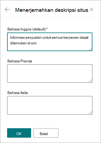 Menerjemahkan deskripsi situs