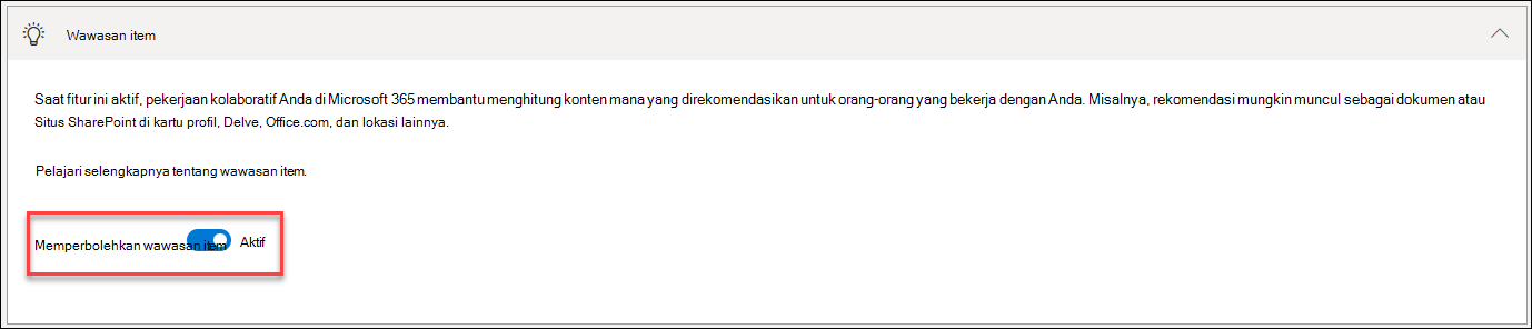 cuplikan layar menonaktifkan kecerdasan item