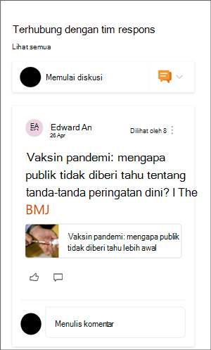 Gambar komponen web yammer dengan sampel percakapan.