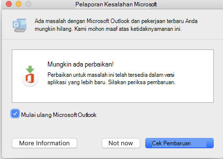 Jendela pelaporan kesalahan Microsoft.