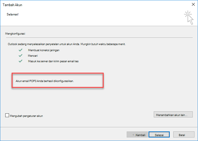 Outlook menambahkan akun sebagai POP