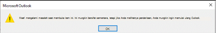Cuplikan layar kesalahan Outlook