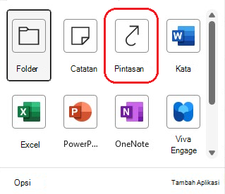 Cuplikan layar link Pintasan