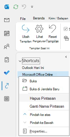 Cuplikan layar fitur Pintasan