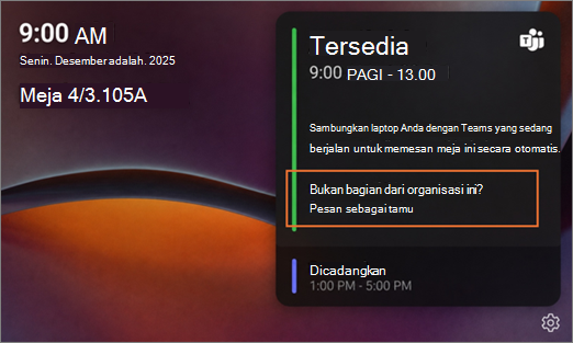 Layar Hub Meja menampilkan Dipesan, bukan nama karena merupakan tamu 