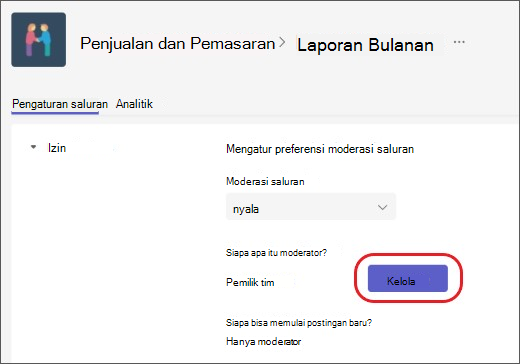 Tambahkan atau hapus moderator saluran