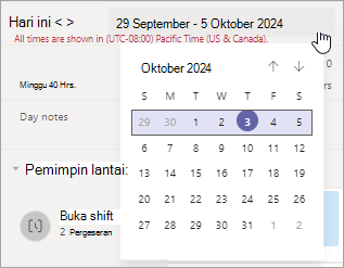 Ubah rentang tanggal dalam jadwal di Shifts.